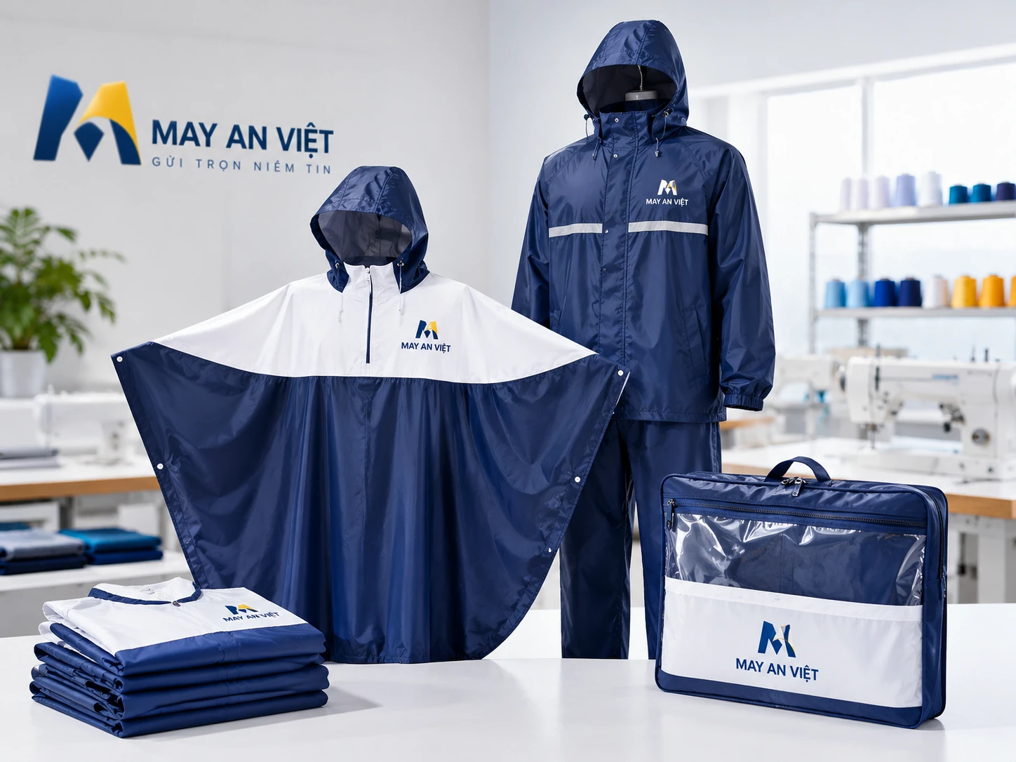 Áo mưa in logo doanh nghiệp May An Việt